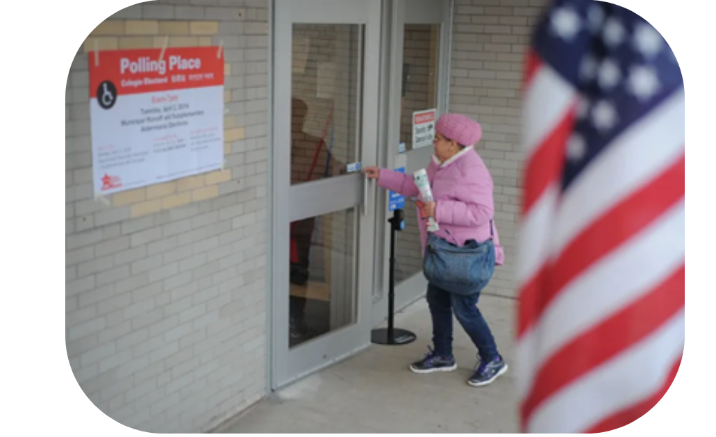 A voter enters a polling place considered accessible to people with disabilities.